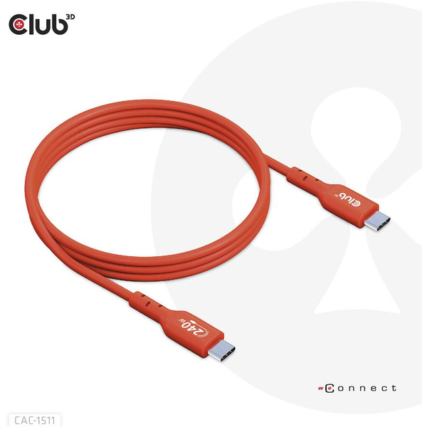 CLUB3D CAC-1515 USB kábel 4 M USB 2.0 USB C Narancssárga, Vörös