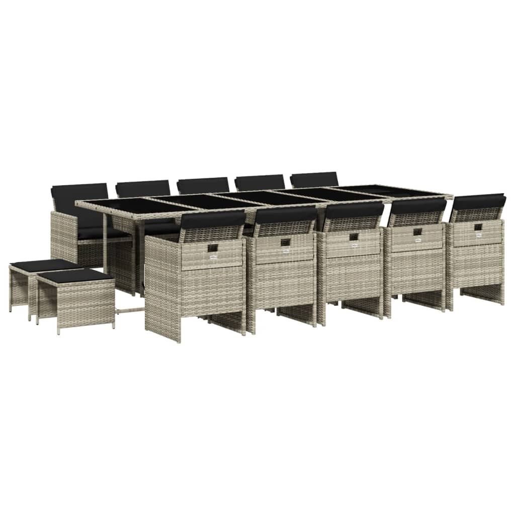 15 részes szürke polyrattan kerti étkezőgarnitúra párnákkal (3210635)