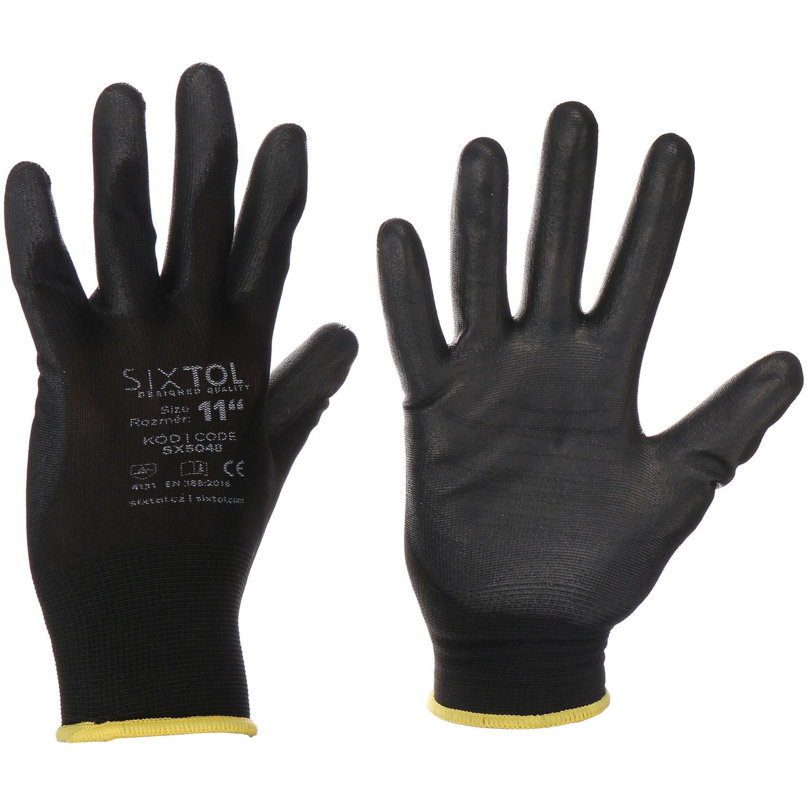 SIXTOL Glove PE-PU Poliészter munkakesztyű poliuretán bevonattal, fekete, méret 11 (SX5048)