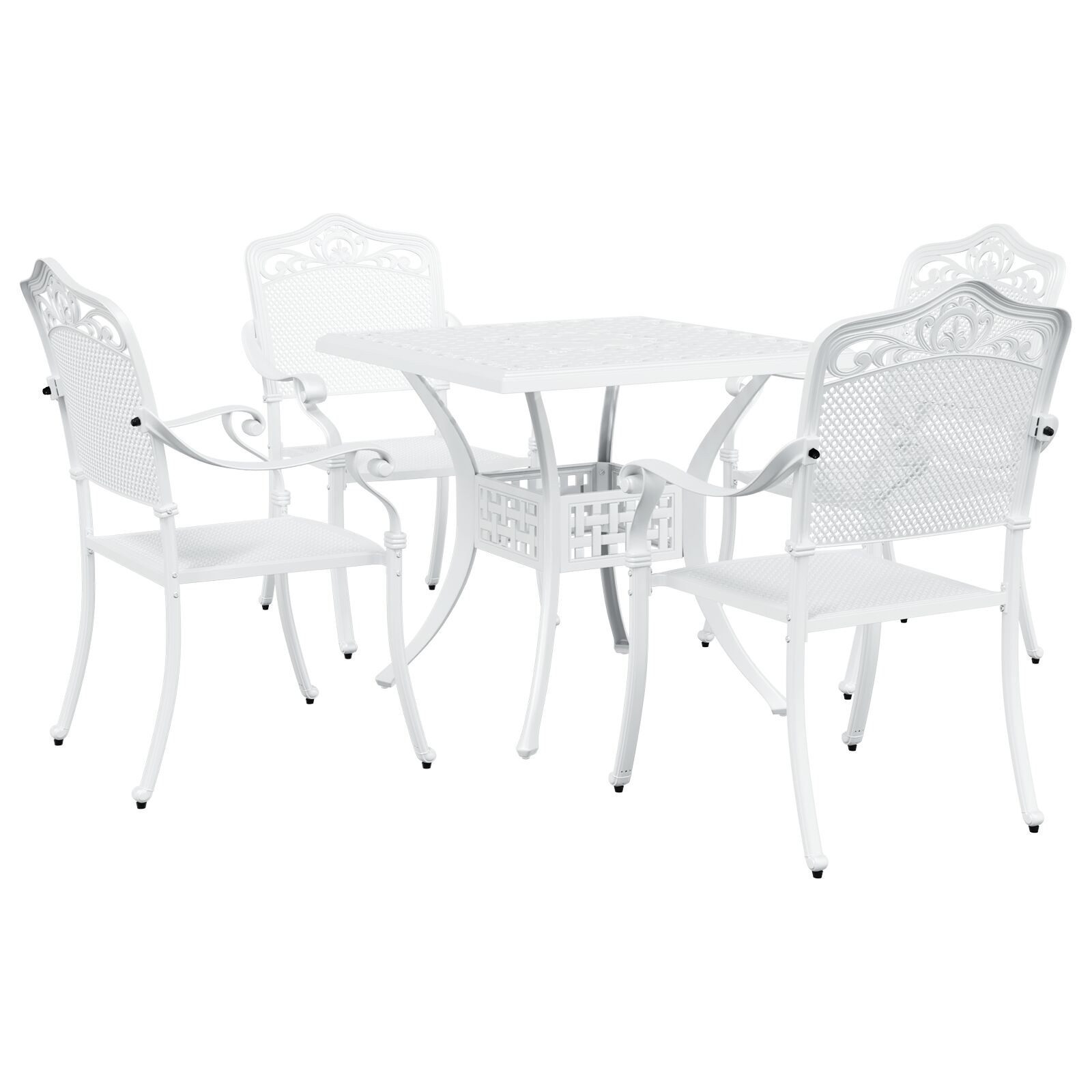 5 részes kerti étkező szett fehér öntött alumíniumból (3334746)