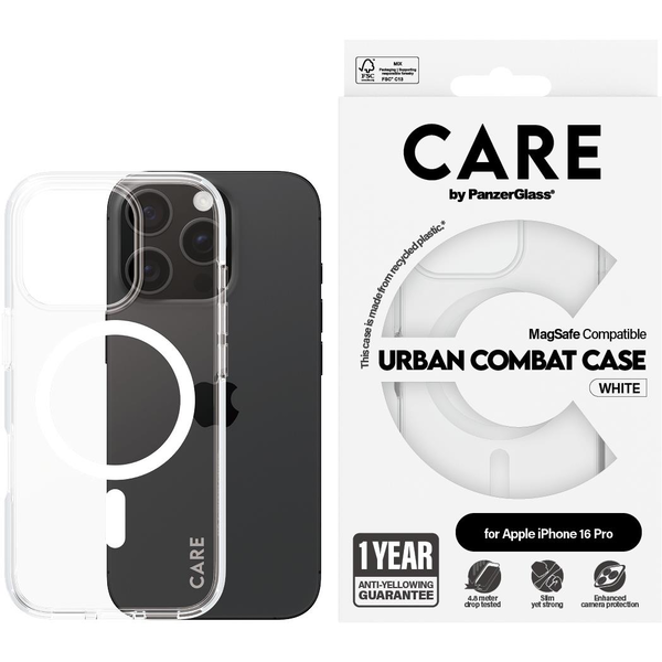 PanzerGlass CARE by PG White MagS iPhone16 6.3 Pro puzdro na mobilný telefón Ochranný obal Priehľadná