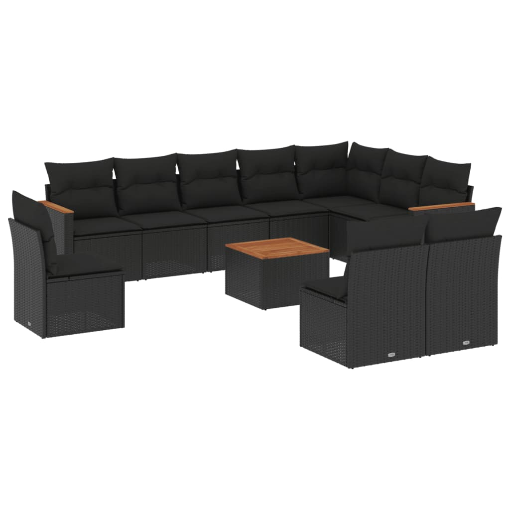 11 részes fekete polyrattan kerti ülőgarnitúra párnákkal (3258478)