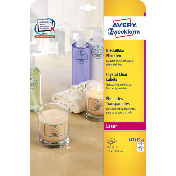 Avery L7782-25 63,5x38,1mm 525db-os poliészter víztiszta etikett