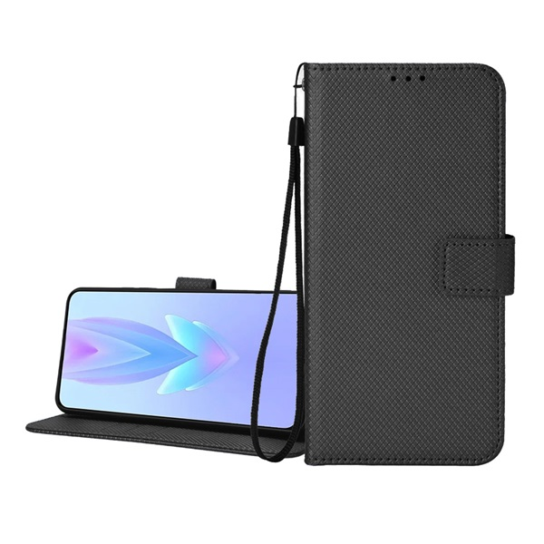 gigapack Tok álló, bőr hatású (FLIP, oldalra nyíló, asztali tartó, rombusz + kézpánt) FEKETE Honor 200 Pro " csomagolás" (GP-158322)