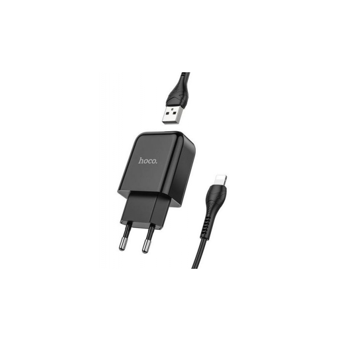 HOCO N2 USB-A Hálózati töltő + Lightning kábel - Fekete (5V / 2.1A) (N2LIGHTNING)