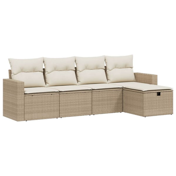 Set canapele de grădină cu perne, 5 piese, bej, poliratan