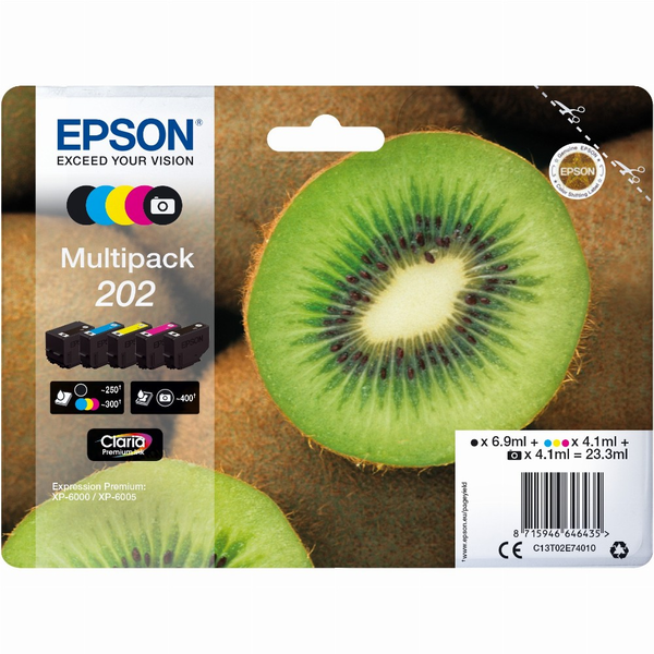 Epson Kiwi 202 blækpatron 1 stk Original Standard udbytte Sort, Foto sort, Blå, Magenta, Gul