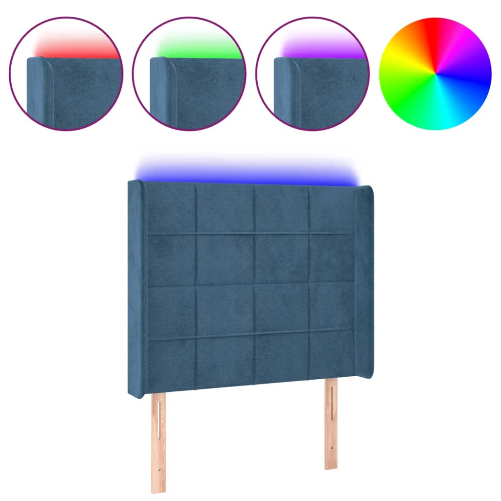sötétkék bársony LED-es fejtámla 83x16x118/128 cm (3124082)