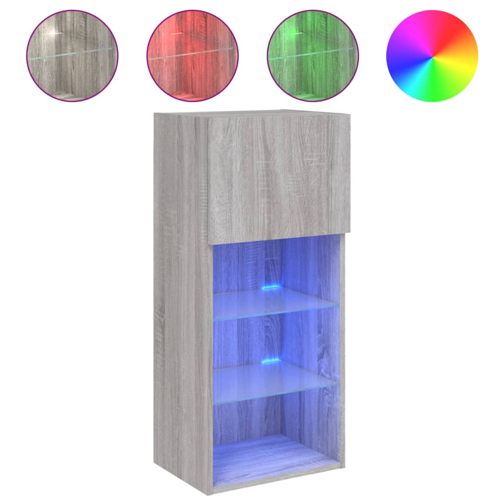 szürke sonoma színű TV-szekrény LED-lámpákkal 40,5x30x90 cm (837053)