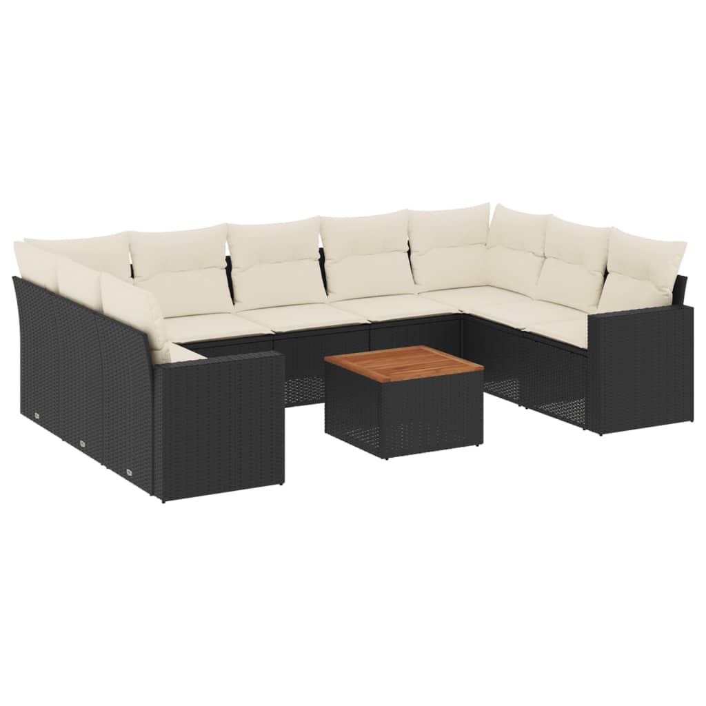 10 részes fekete polyrattan kerti ülőgarnitúra párnákkal (3256595)