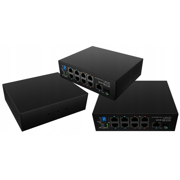 LANBERG Ipari 8x PoE+ / PoE++ 1x Gigabit SFP Switch 120W ILFE-8P-1GE-1S-120