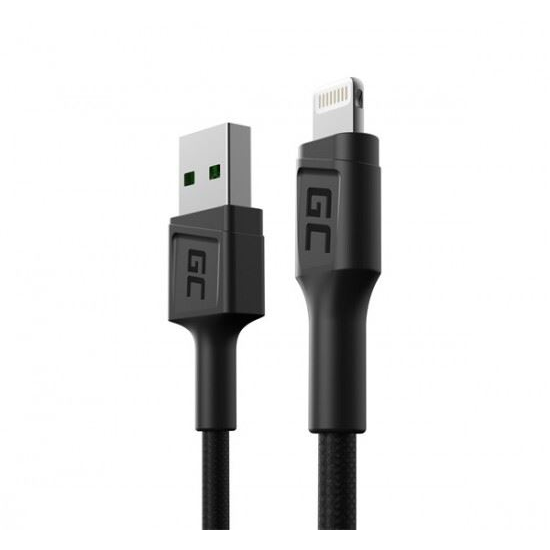 USB-Lightning кабел 30см, Green Cell GC PowerStream, бързо зареждане Apple 2.4A, за Apple iPhone iPad iPod