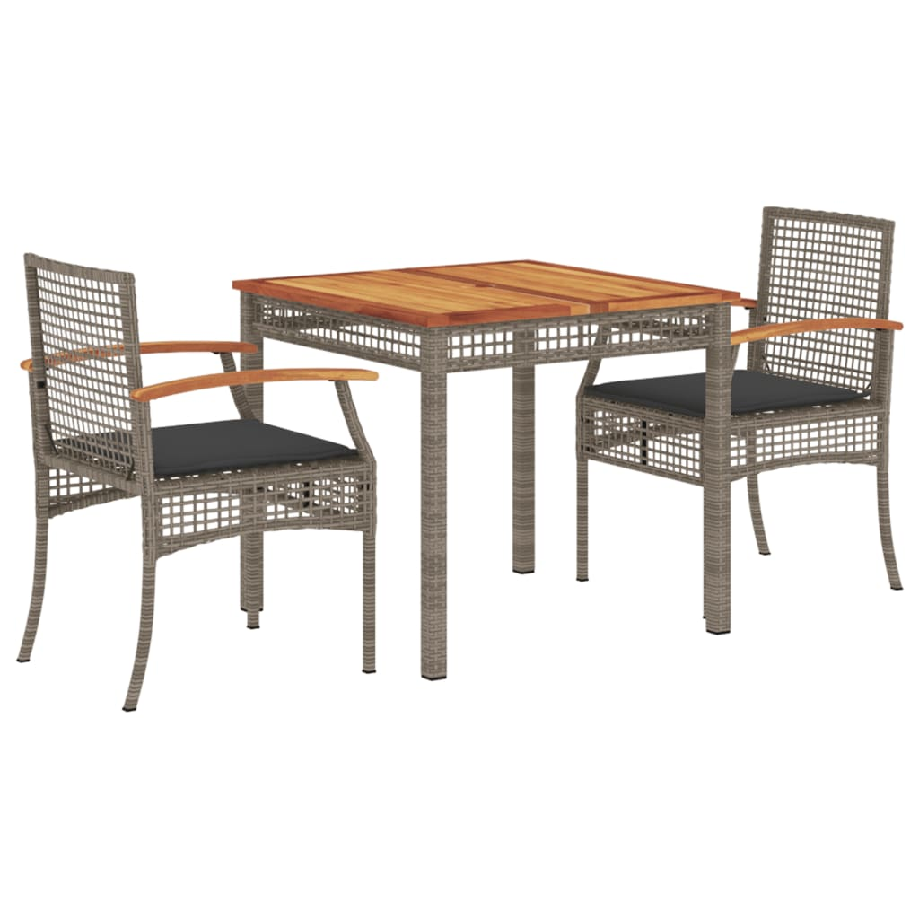 3 részes szürke polyrattan kerti étkezőgarnitúra párnával (3213569)