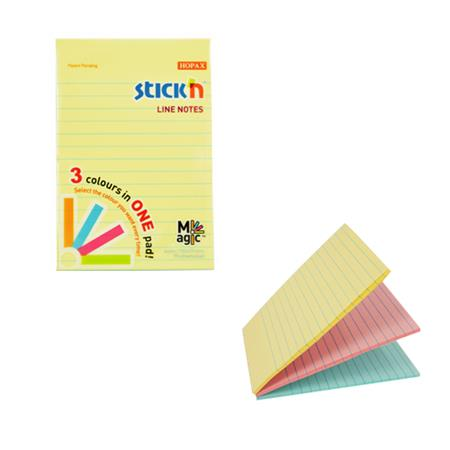 STICK N Öntapadó jegyzettömb, vonalas, 50x101 mm, 3x90 lap, "Magic Pad", pasztell színek (SN21579) (SN21579)