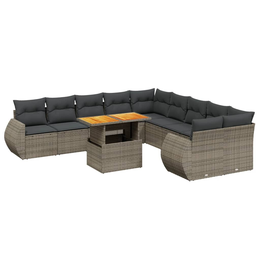 11 részes szürke polyrattan kerti ülőgarnitúra párnákkal (3272390)