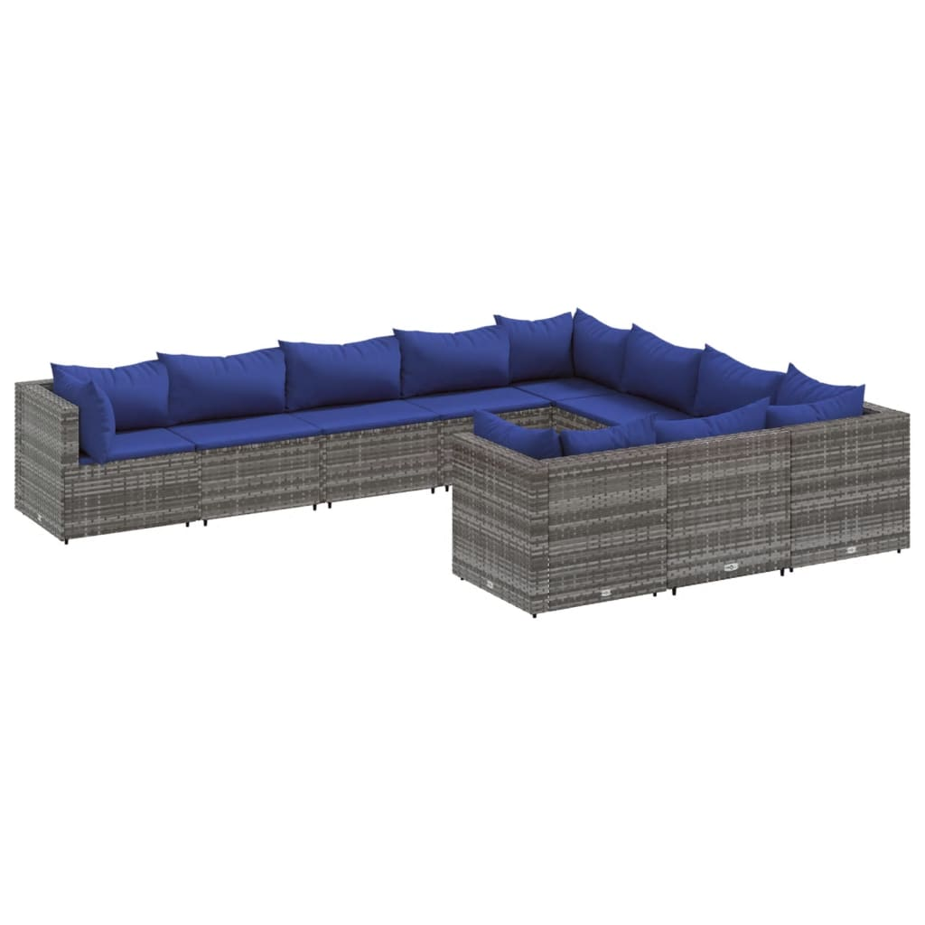 10 részes szürke polyrattan kerti ülőgarnitúra párnákkal (3308335)