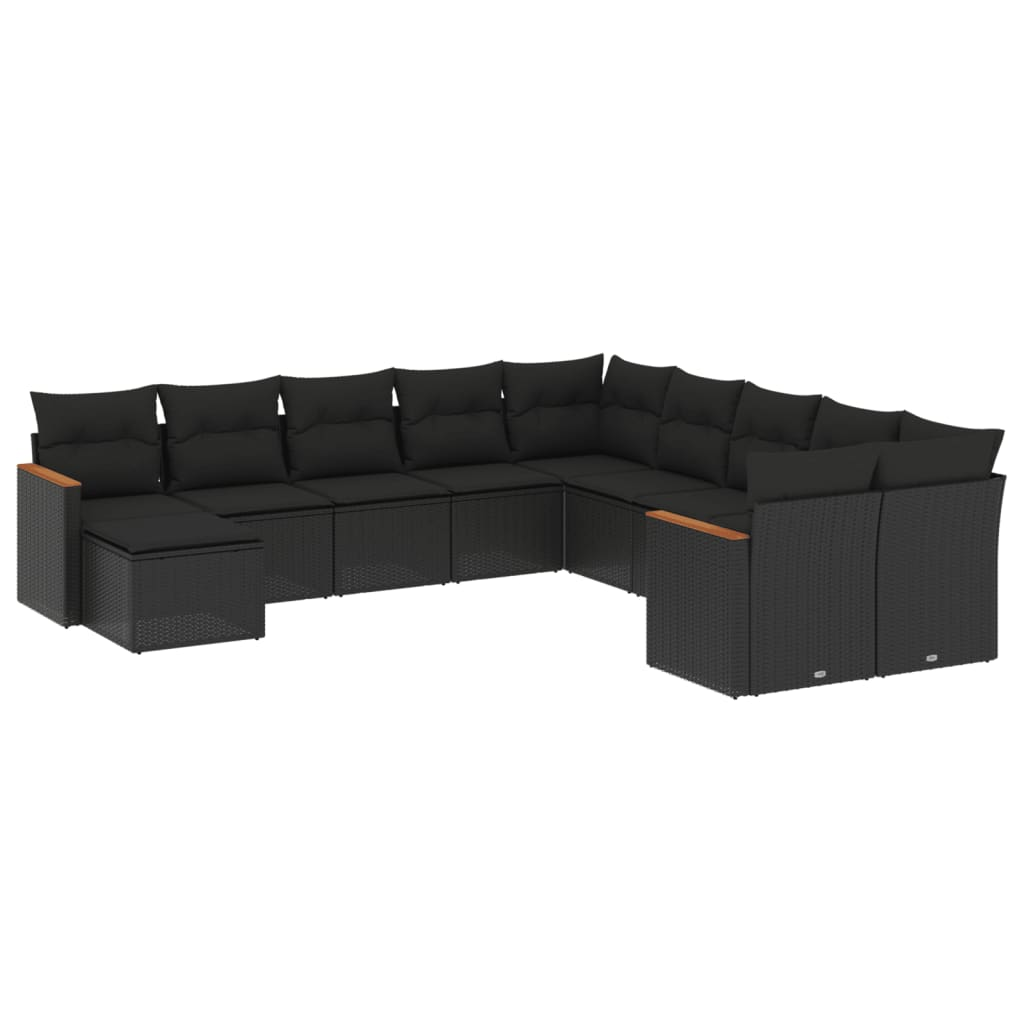11 részes fekete polyrattan kerti ülőgarnitúra párnákkal (3226566)