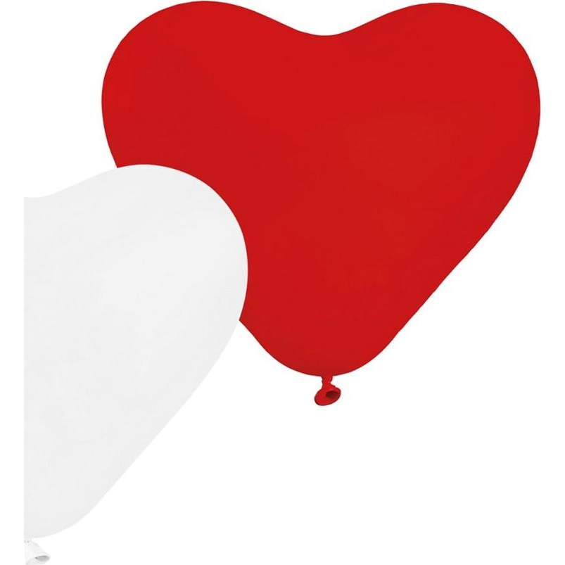 Szív Lufi - 5 db, 25 cm, Piros/Fehér (GODA2174)