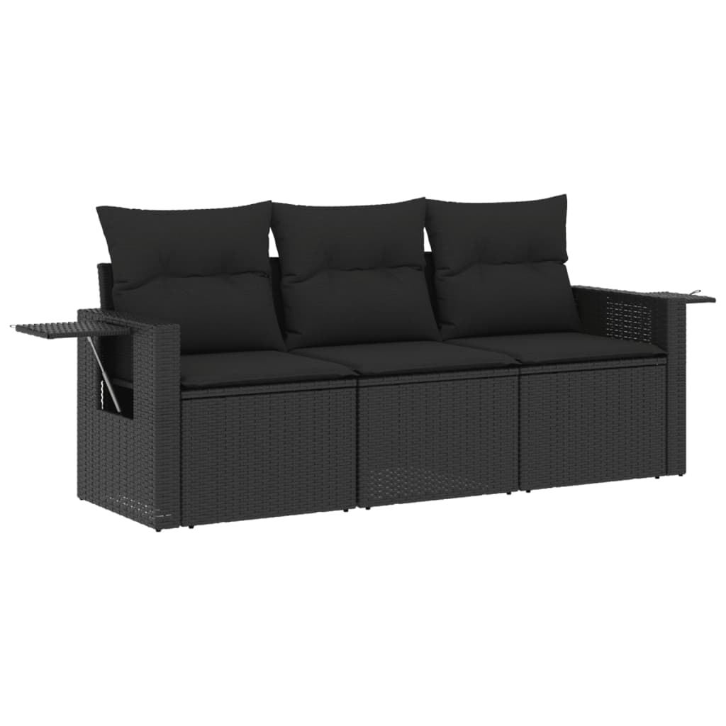 3 részes fekete polyrattan kerti ülőgarnitúra párnával (3252192)
