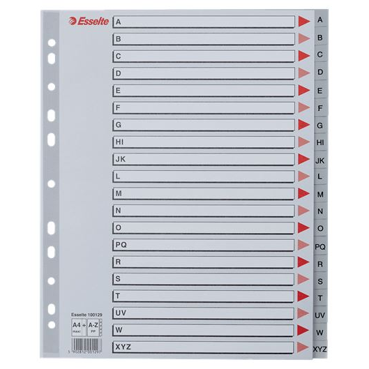 Esselte A-Z felirattal rendelkező műanyag regiszter A4, extra széles (100129) (esselte100129)