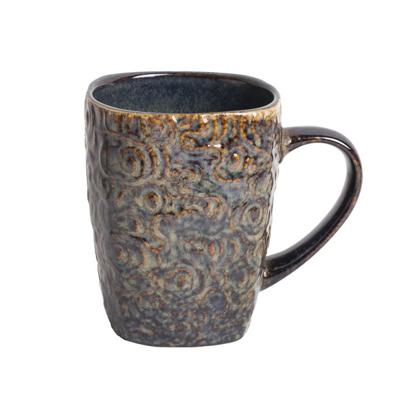 IRIS kerámia bögre virágos kék/barna 400ml (171214)