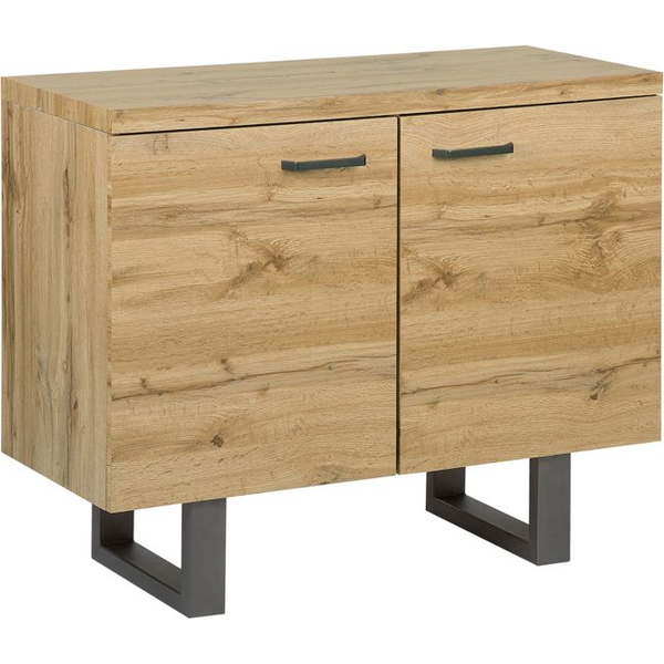 Aparador De 2 Puertas De Madera Clara Con Patín Gris Base De Metal Asas De Aluminio Gabinete Con Estantes Industrial Timber - Madera Clara