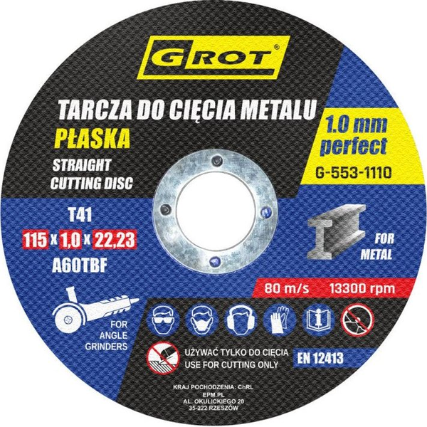 Grot TARCZA PŁASKA T1A 115*1.0*22 KOPLET 10 SZTUK