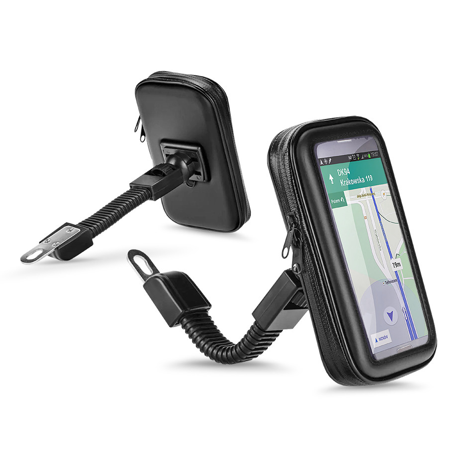 Univerzális kerékpárra/motorkerékpárra szerelhető, por- és cseppálló telefontartó 6.4-8'' méretű készülékekhez - fekete (PT-6723)