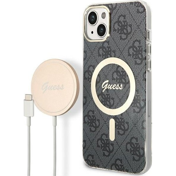 Guess 4G Print MagSafe Apple iPhone 14 Plus hátlap tok, fekete + MagSafe töltő (GUE002545)