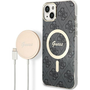 Калъф за телефон Guess за iPhone 14 Plus с безжично зарядно и кабел, Silicon, Magsafe, черен