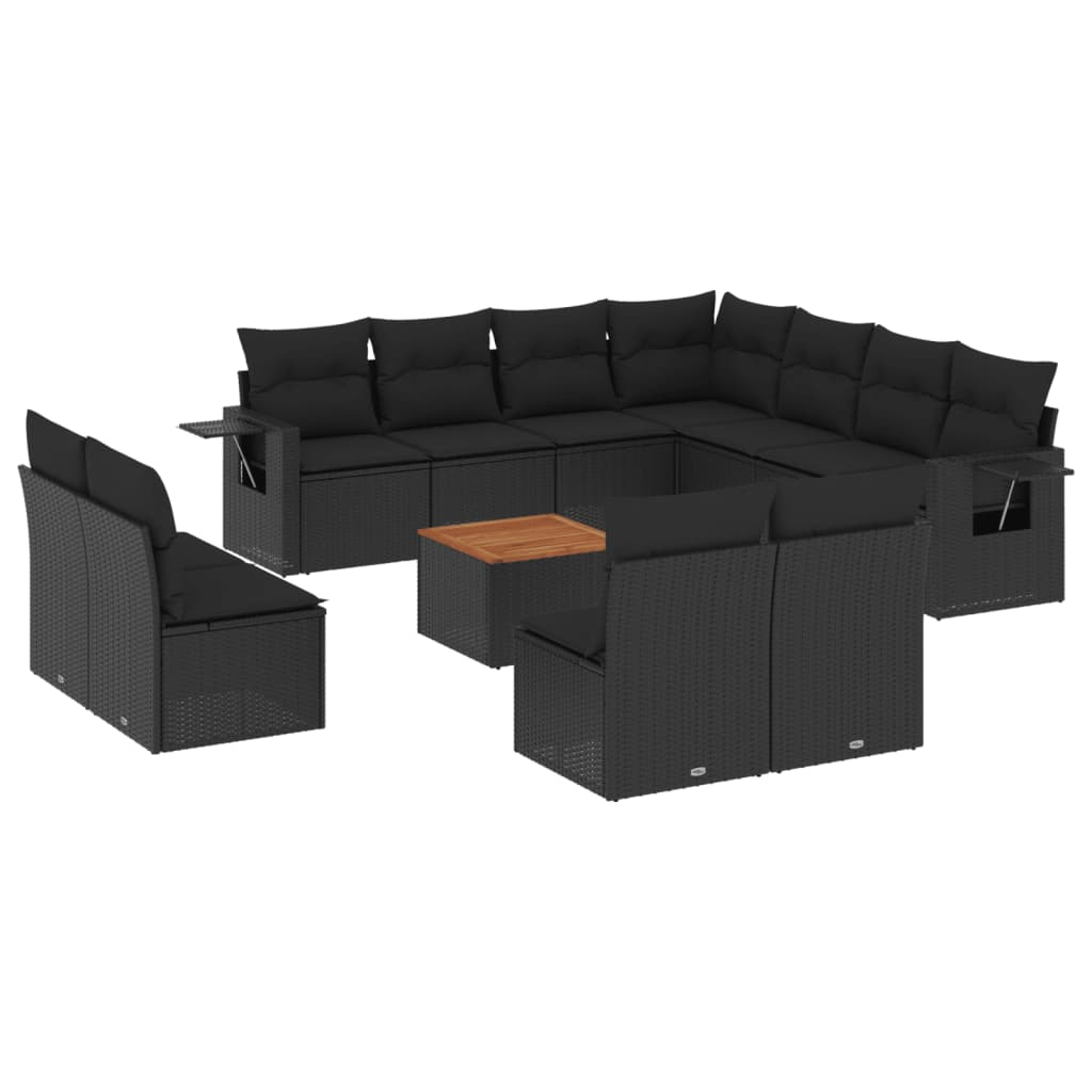 12 részes fekete polyrattan kerti ülőgarnitúra párnákkal (3224620)