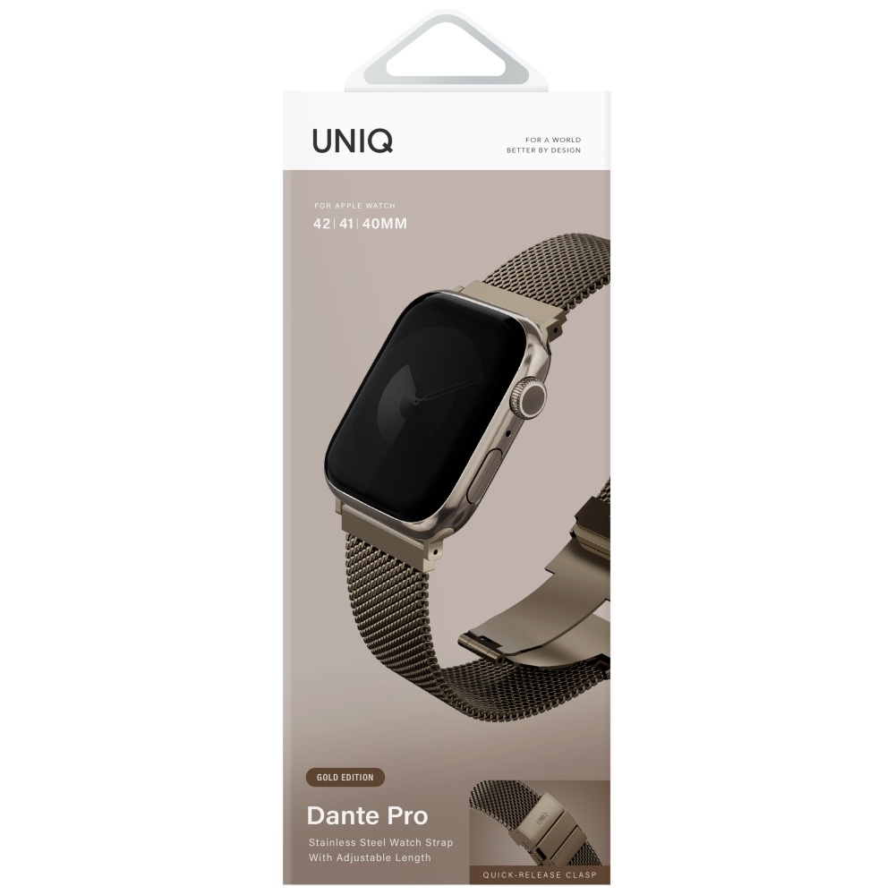 UNIQ Dante Pro Apple Watch 1/2/3/4/5/6/7/8/9/10/11/SE/SE2/SE3 (40/41/42mm) rozsdamentes acél szíj, arany SP113043 (SP113043)