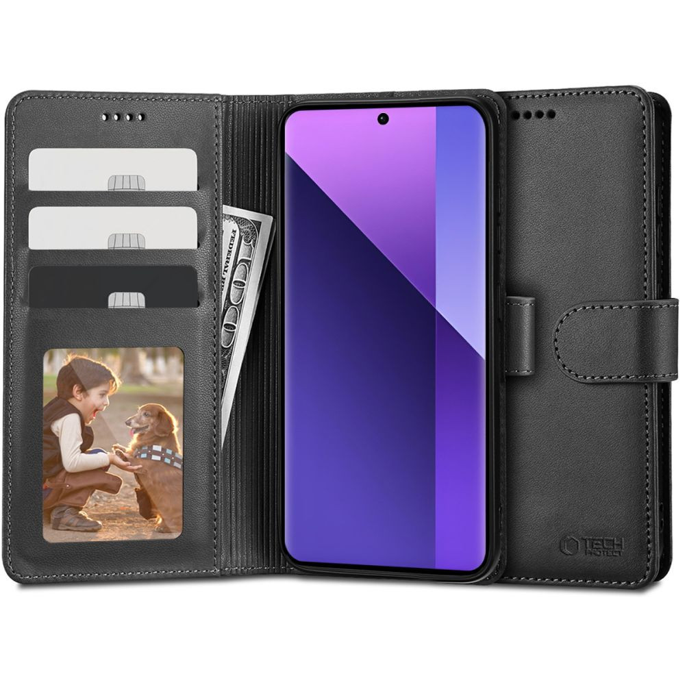 Xiaomi Redmi Note 13 Pro Plus 5G, Oldalra nyíló tok, stand, mágnes csattal, TP Wallett, fekete (TS3820)