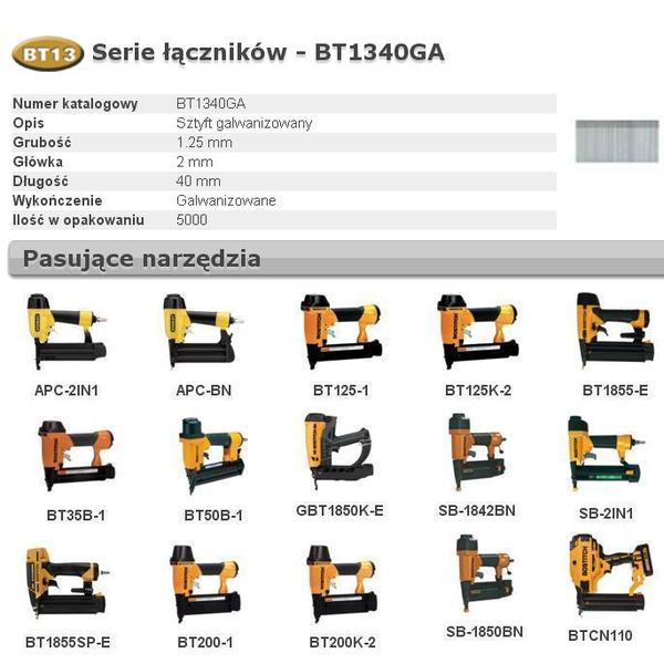 BOSTITCH PINS BT13 40mm 5M 18GA