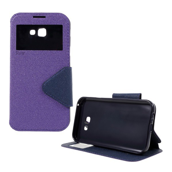 ROAR FANCY DIARY tok álló, bőr hatású (FLIP, oldalra nyíló, asztali tartó funkció, View Window, textil minta) LILA [Samsung Galaxy A3 (2017) SM-A320F] (5996457690954)