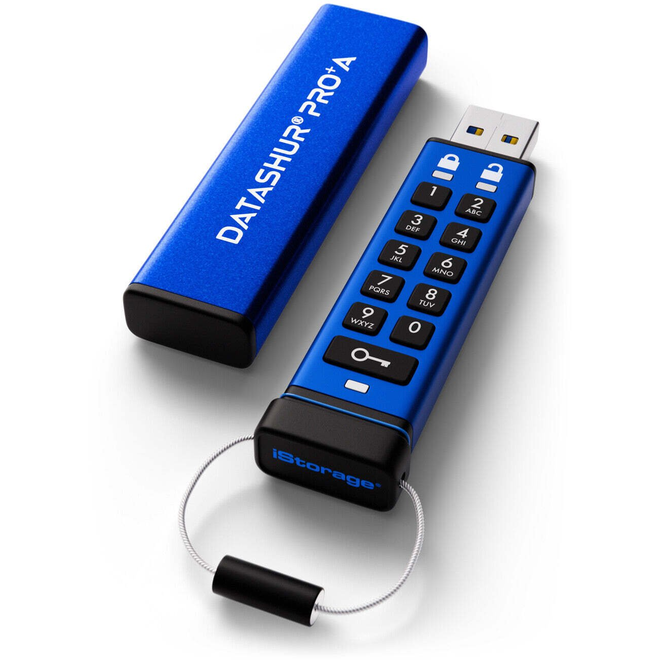 USB флаш памет iStorage datAshur PRO+A 64 GB — IS-FL-DA3A-256-64, синя