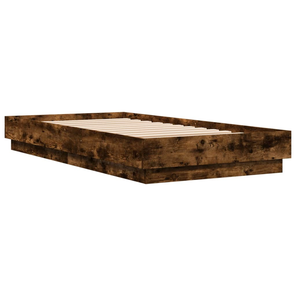 füstös tölgyszínű szerelt fa ágykeret 75 x 190 cm (839641)
