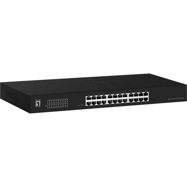 LevelOne Switch 24x GE GEU-2431 19\" Rack Mount Kit Beállítást nem igénylő (unmanaged) Gigabit Ethernet (10/100/1000) 1U Fekete