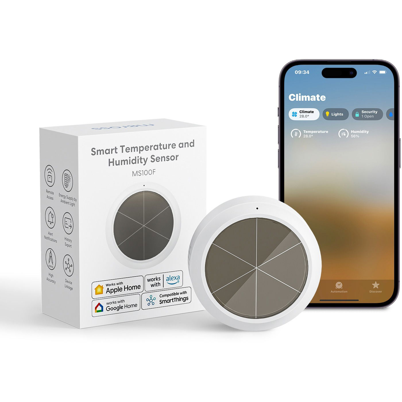 Meross intelligens hőmérséklet és páratartalom érzékelő hub nélkül (MS100FHK-EU) (MS100FHK-EU)