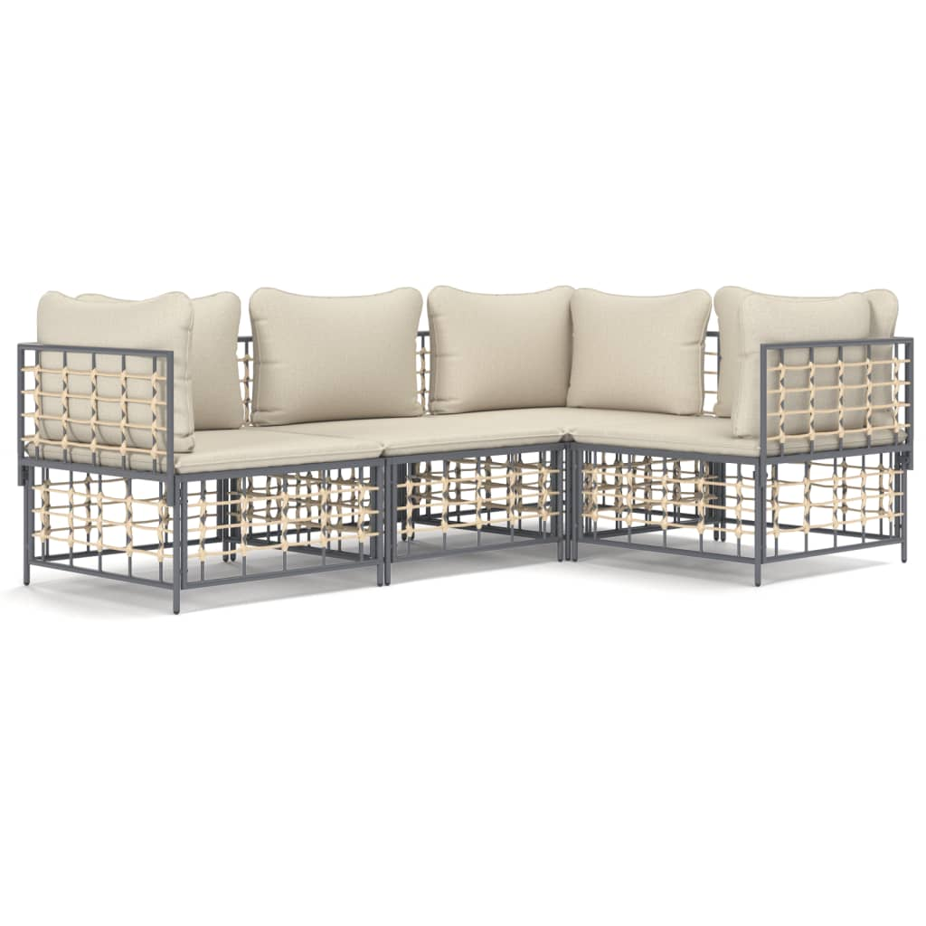 4-részes antracitszürke polyrattan kerti ülőgarnitúra párnákkal (3186746)
