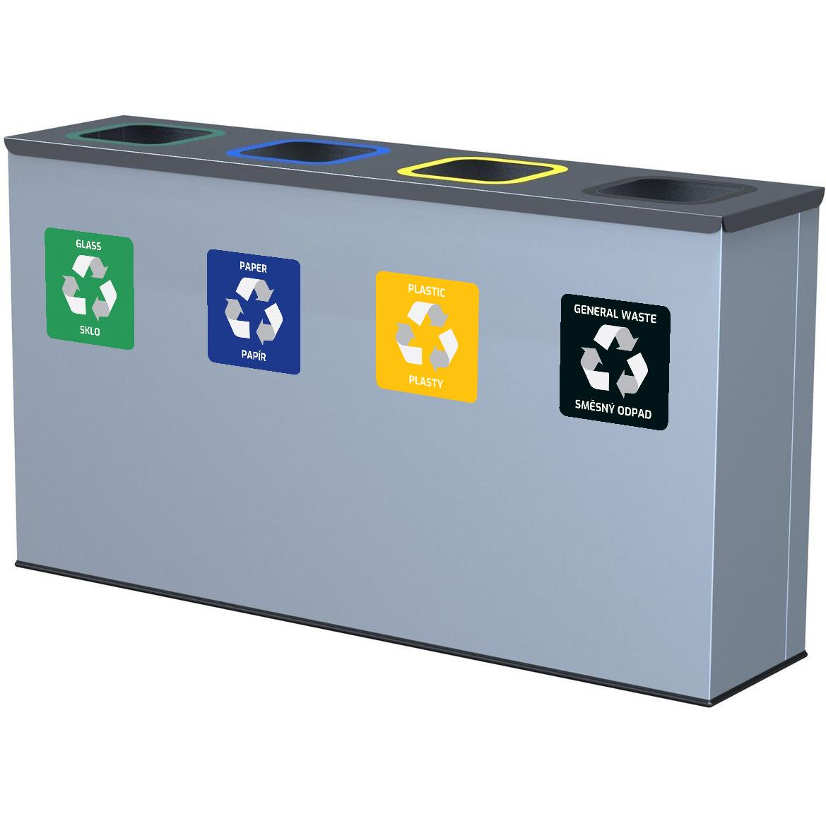Alda Eko Station hulladék szelektív gyűjtéséhez, 4×60 l, festett acél, szürke (135)