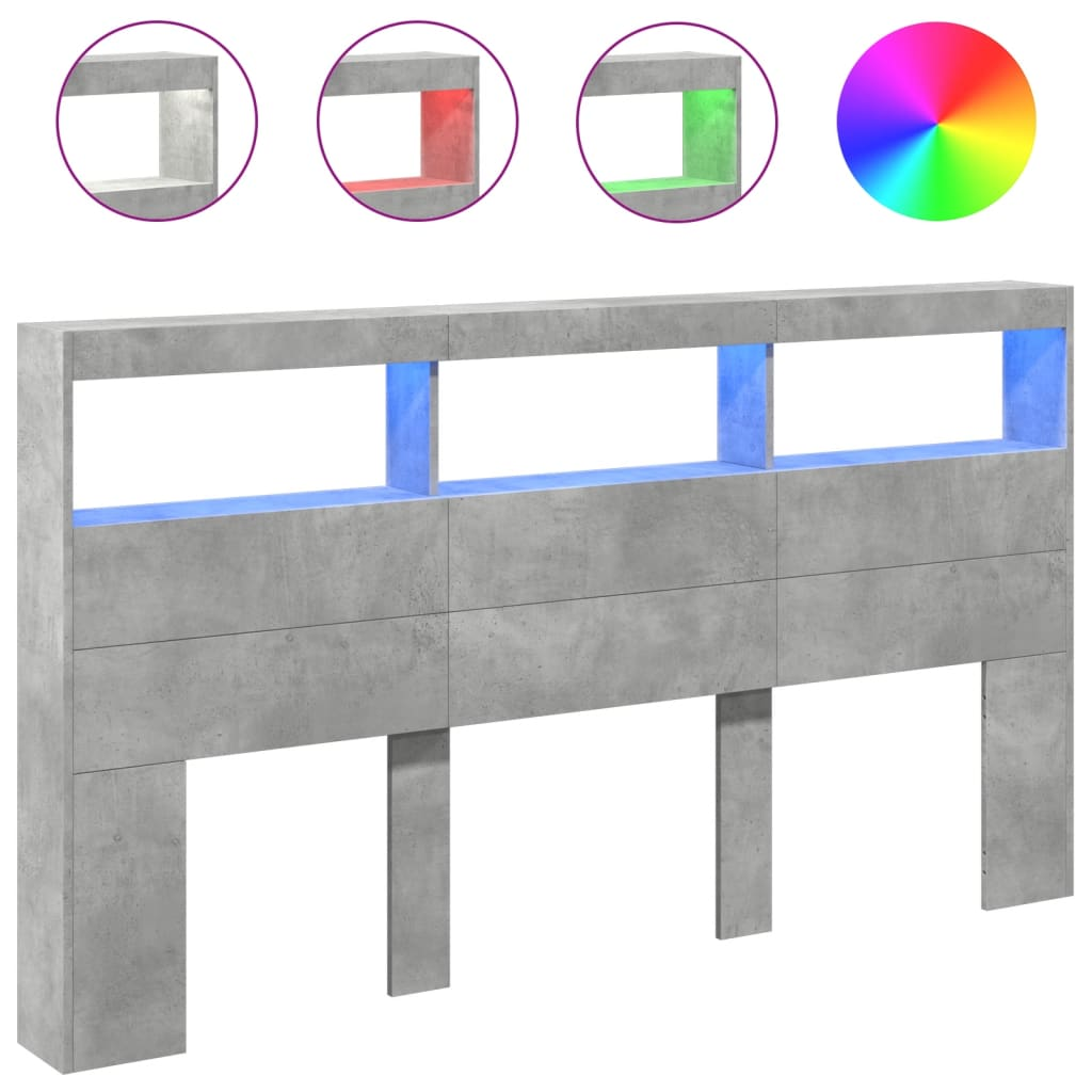 betonszürke áthidalószekrény LED-világítással 180 x 17 x 102 cm (839213)