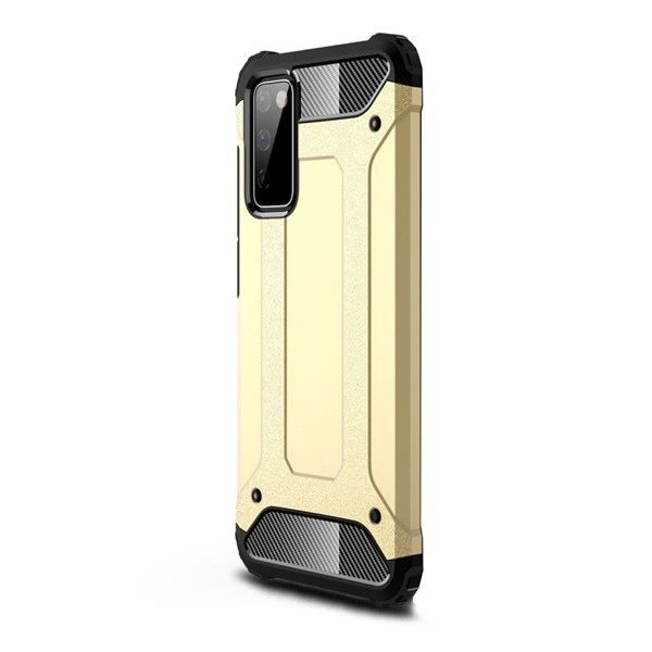 Defender műanyag telefonvédő (közepesen ütésálló, légpárnás sarok, szilikon belső, fémhatás) ARANY [Samsung Galaxy S21 FE (SM-G990)] (5996591123417)