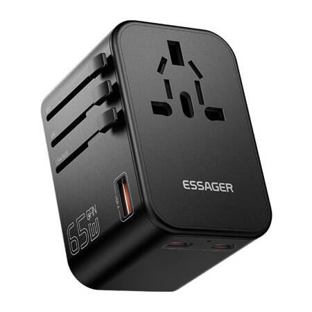 Essager ECT65-LT01-Z USB-A + 2xUSB-C 65W GaN utazó hálózati töltő fekete (ECT65-LT01-Z)