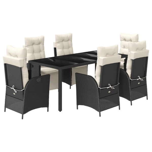 Set mobilier de grădină cu perne, 7 piese, negru, poliratan