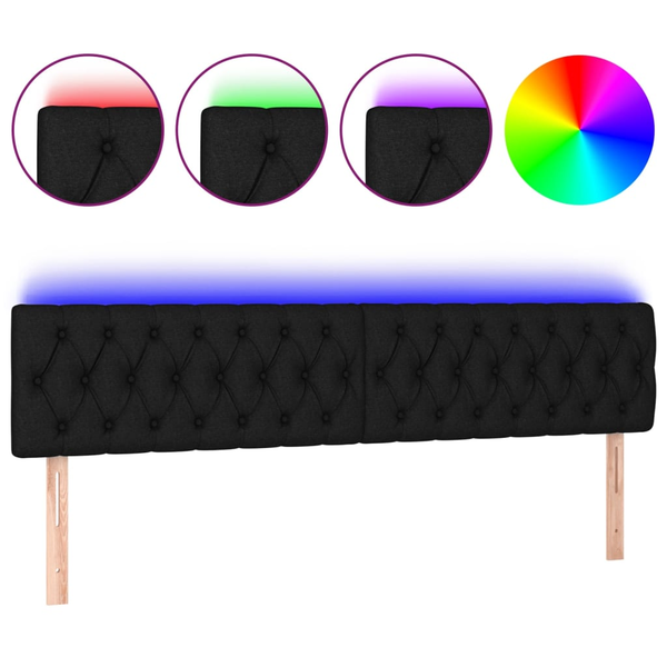 Tăblie de pat cu LED, negru, 180x7x78/88 cm, textil