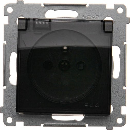  Kontakt-Simon Simon 54 Gniazdo do wersji IP44 z usz. (moduł) 16A 250V klapka transparentna czarny mat usz. do ramek S54 PREMIUM DGZ1BZ.01/49A