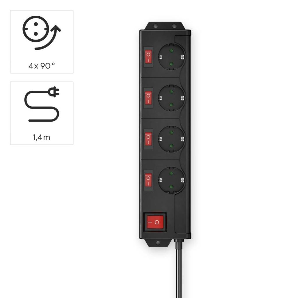 Hama 00223122 prídavné napájanie 4 AC zásuvky/AC zásuviek Vnútorný Čierna (h00223122)