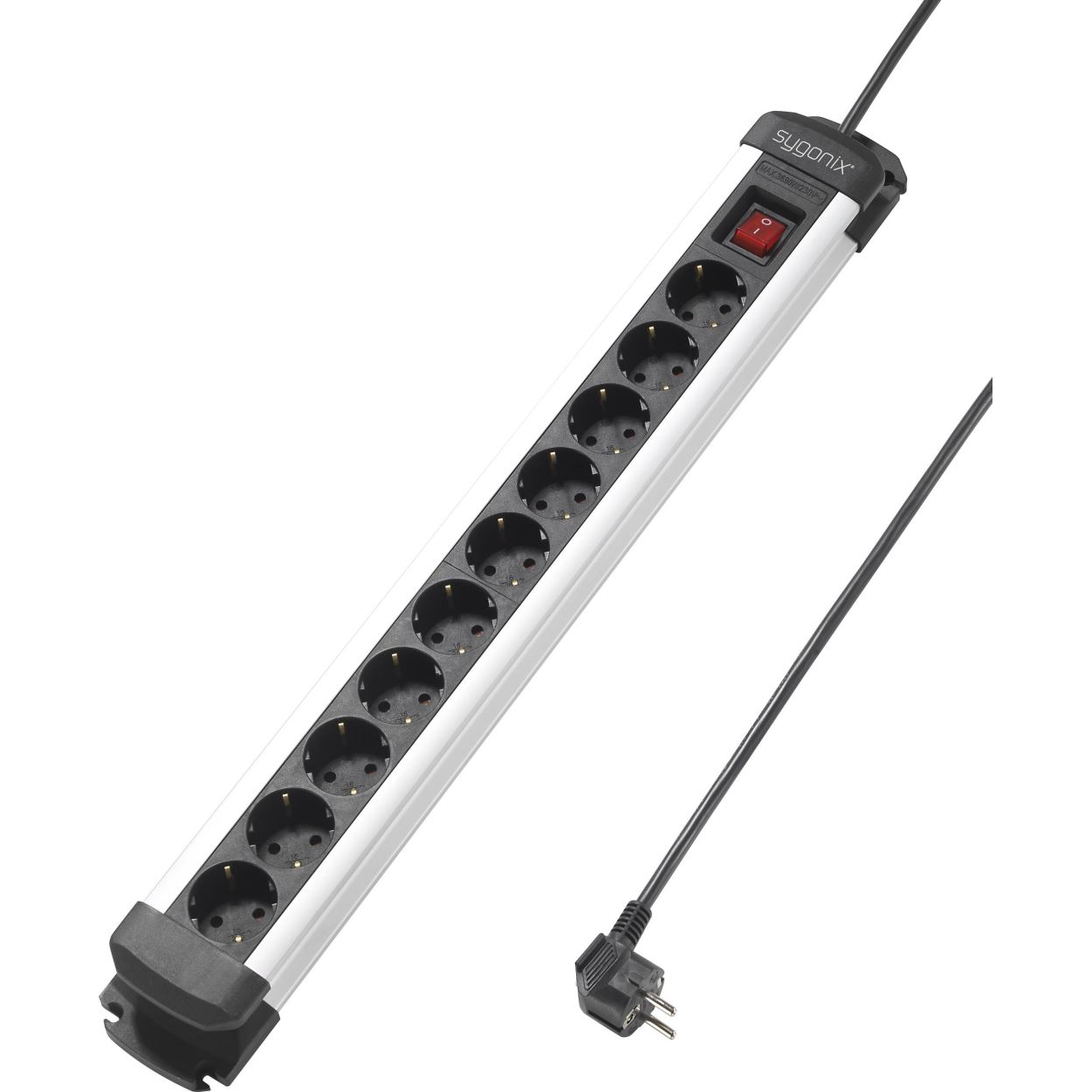 Sygonix SY-4538266 Elosztó kapcsolóval 10 részes Fekete, Ezüst Védőérintkezős 1,4m (SY-4538266)