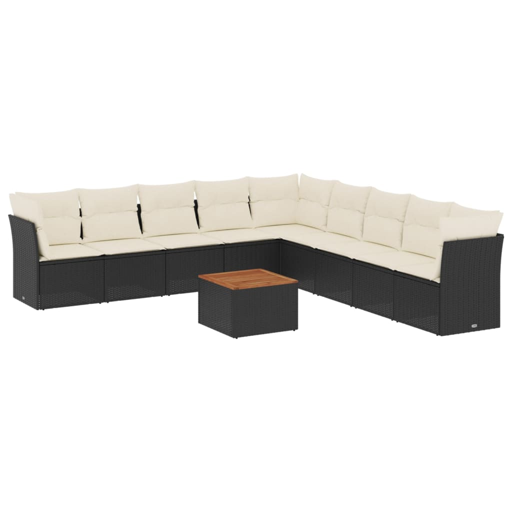 10 részes fekete polyrattan kerti ülőgarnitúra párnákkal (3223690)